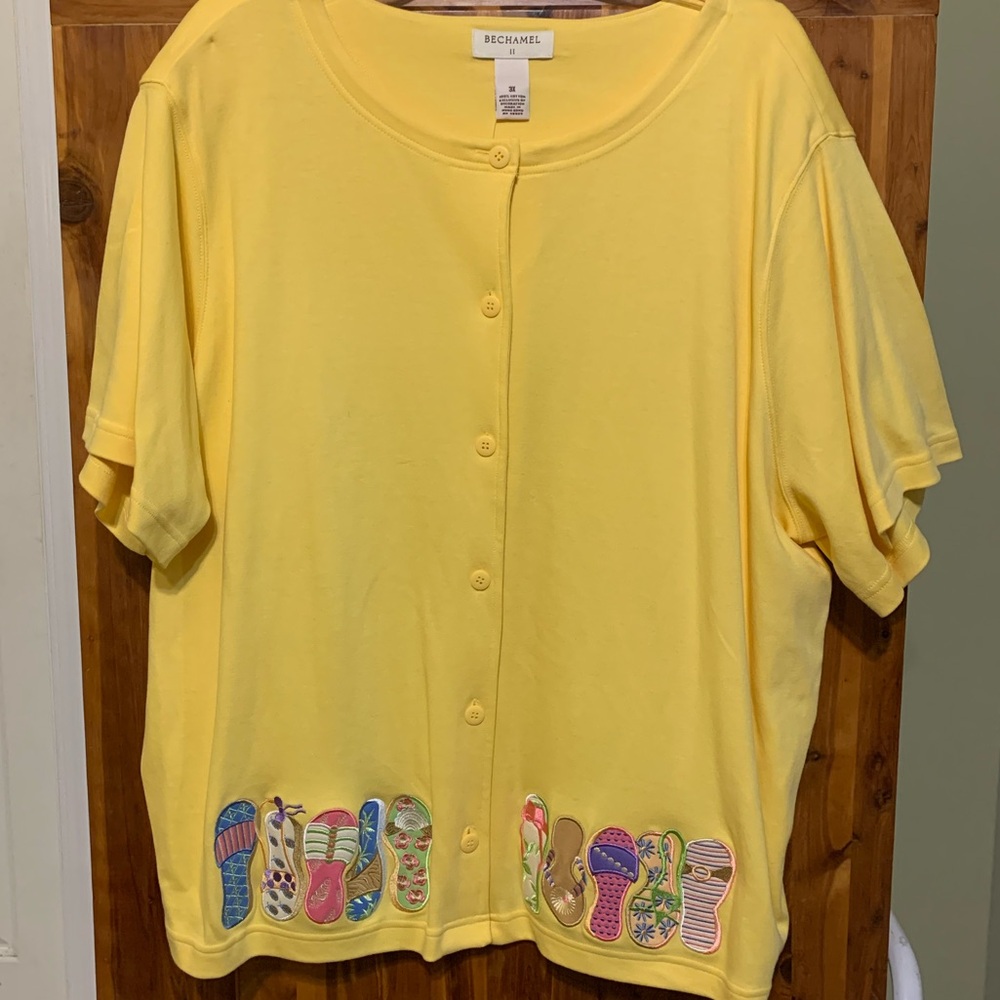 Bechamel II Button Front Top with Sandals and Flip Flops Embroidery